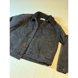 KanCan Los Angeles  Womens Large Jean Jacket TRUCKER Black Denim Fleece Lined